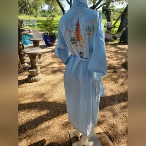 Vintage New W Tag Health Women's Light Blue Viscose Polyester Embroidered Robe L